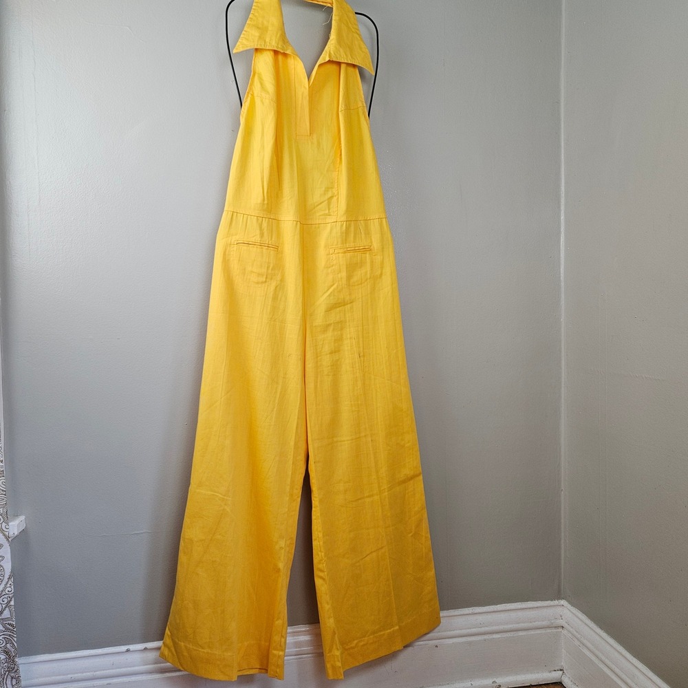 Vintage‎ Wide Leg Halter Jumpsuit Sz XS S Yellow Open Back - Picture 5 of 14